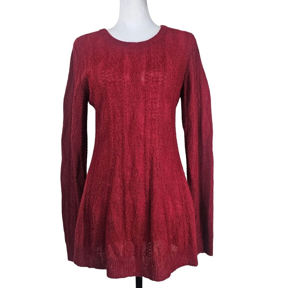 Peruvian Connection Baby Alpaca Cable Knit Tunic Sweater‎ S Red Quiet Luxury